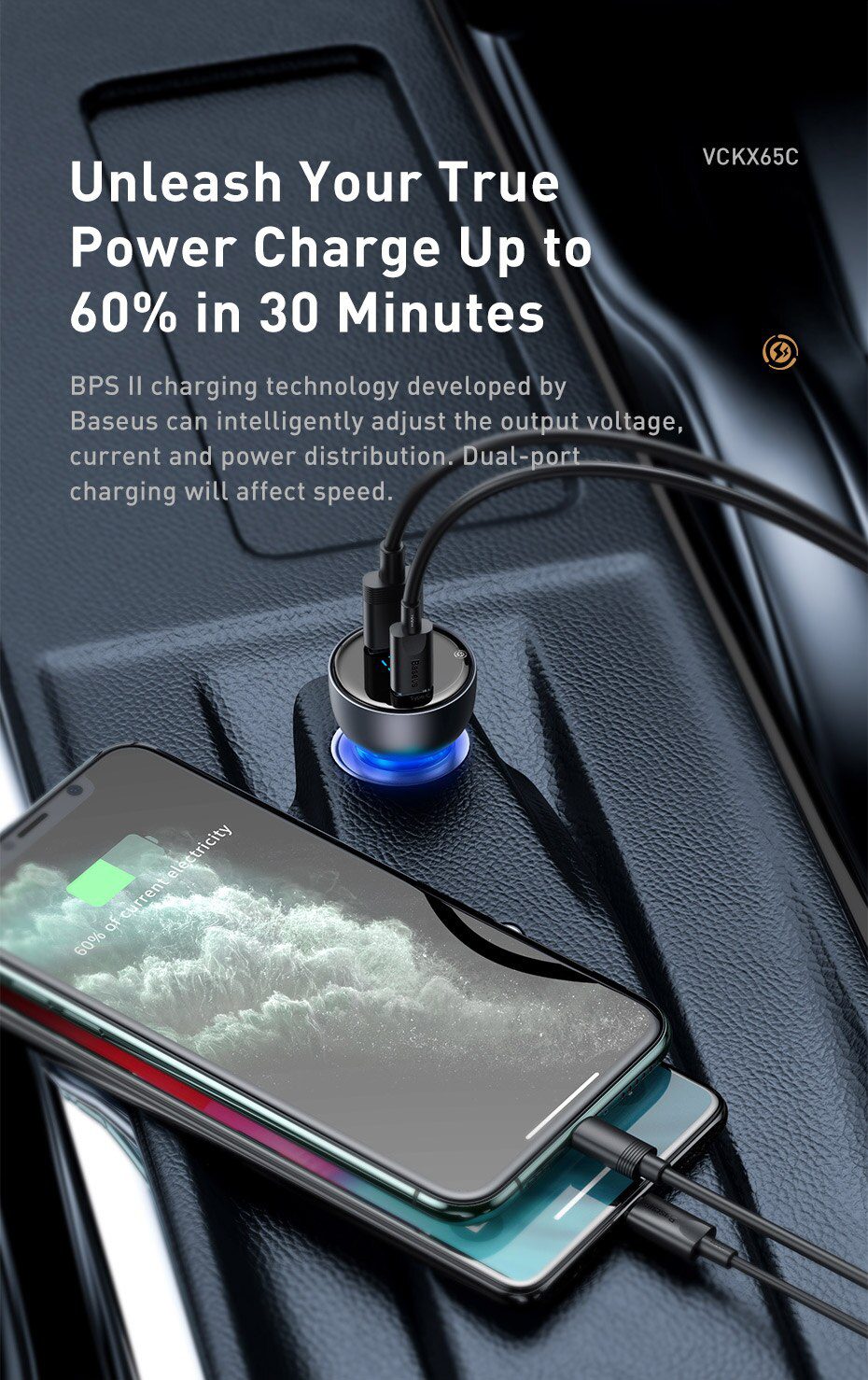 Baseus Car Charger PD 65W Fast Charging Quick Charge 4.0 QC3.0 USB Type C Charger For iPhone 12 11 Xiaomi Samsung MacBook Laptop
