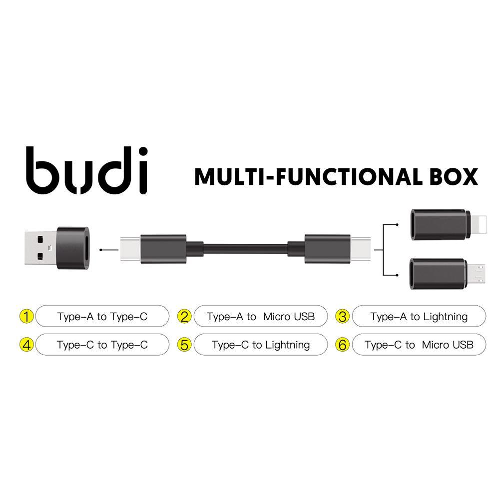 BUDI Multi-function Smart Adapter Card Storage Data Cable USB Box Universal for iPhone Xiaomi Huawei Protable Phone Supplies