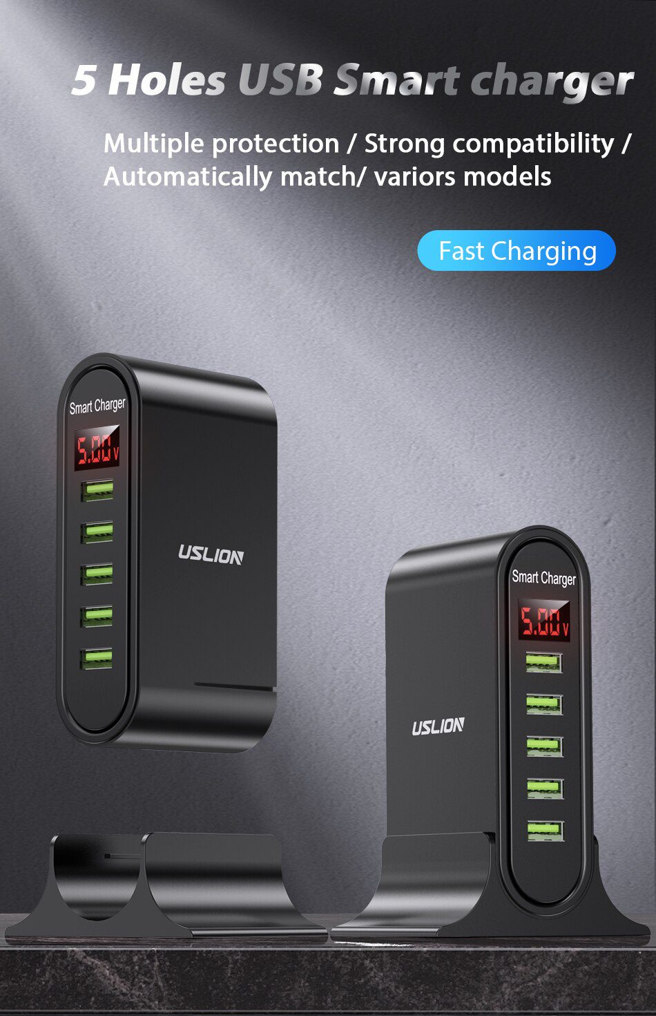 USLION 5 Port USB Charger For Xiaomi LED Display Multi USB Charging Station Universal Phone Desktop Wall Home EU US UK Plug USLION 5 Port USB Charger For Xiaomi LED Display Multi USB Charging Station Universal Phone Desktop Wall Home EU US UK Plug
