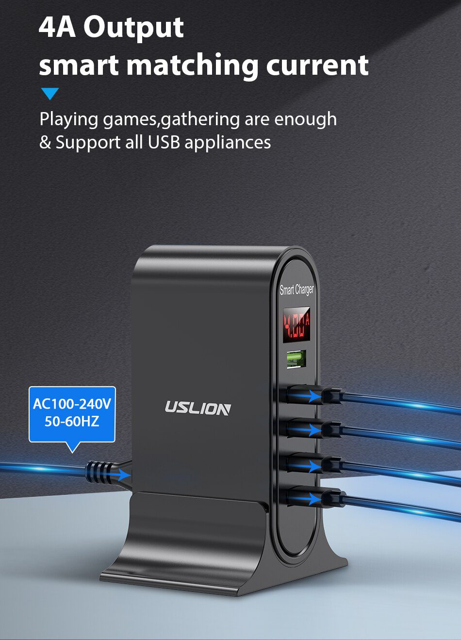 USLION 5 Port USB Charger For Xiaomi LED Display Multi USB Charging Station Universal Phone Desktop Wall Home EU US UK Plug USLION 5 Port USB Charger For Xiaomi LED Display Multi USB Charging Station Universal Phone Desktop Wall Home EU US UK Plug