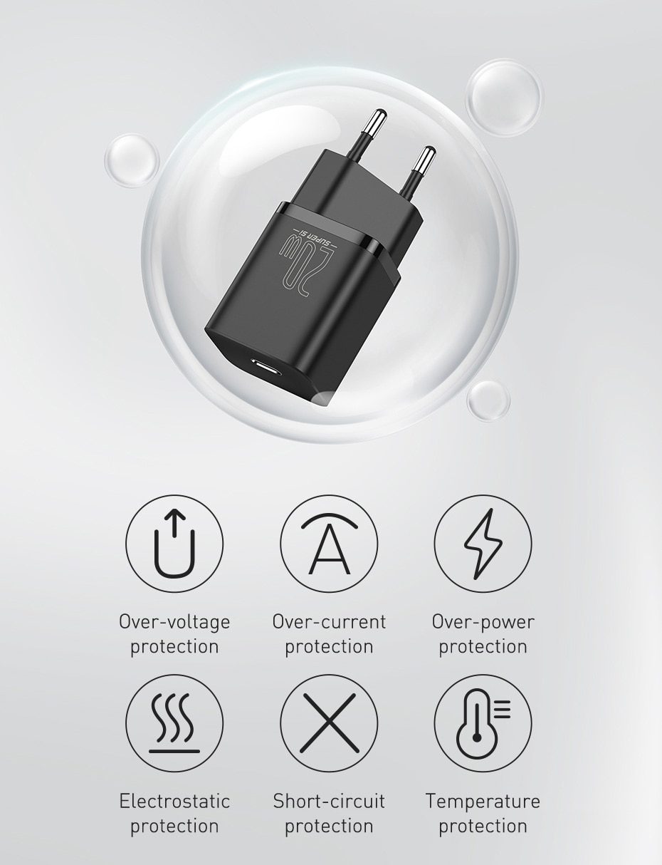 Baseus Super Si USB C Charger 20W Support Type C PD Fast Charging Portable Phone Charger For iPhone 12 Pro Max 11 Mini 8 Plus