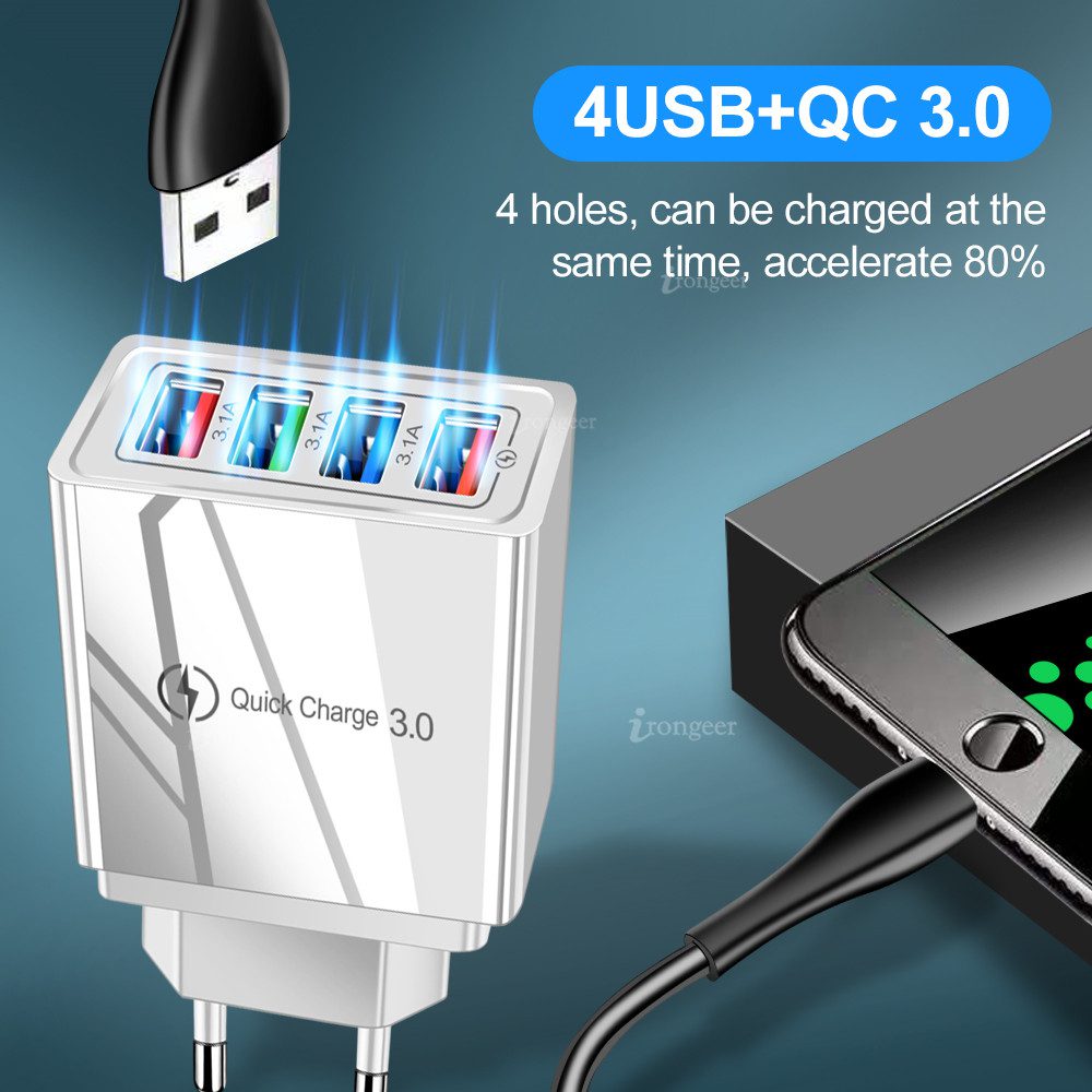 USB Charger Quick Charge 4.0 3.0 3.1A Fast Charging Power Adapter Charger For Samsung iPhone 11 7 X 4 Ports Mobile Phone Charger