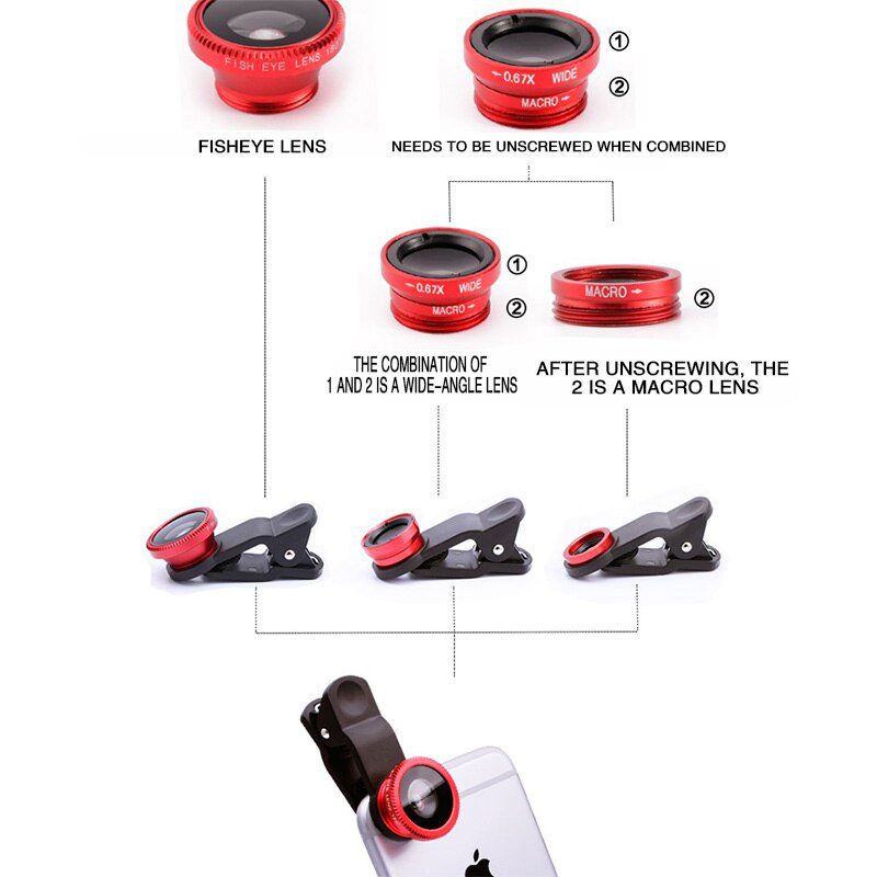 3in1 Fisheye Phone Lens 0.67x Wide Angle Zoom Lens Fish Eye Macro Lenses Camera Kits With Clip Lens On The Phone For Smartphone