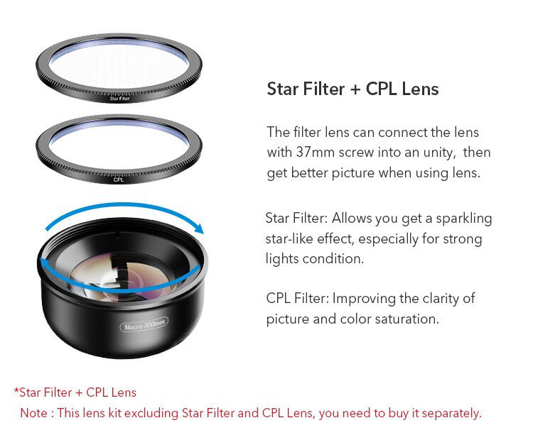 APEXEL camera phone lens 100mm macro lens 4K HD super macro lenses+CPL+star filter for iPhonex xs max Samsung s9 all smartphone