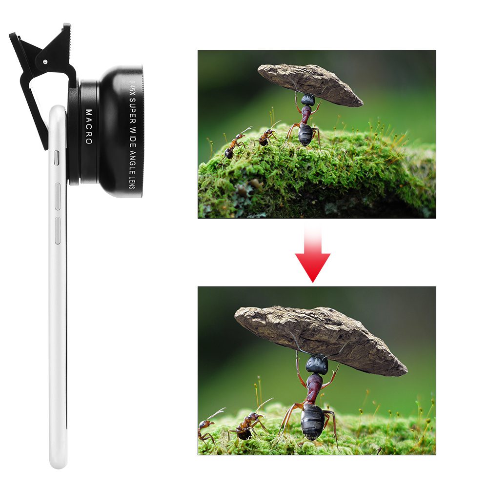 2 Functions Mobile Phone Lens 0.45X Wide Angle Len & 12.5X Macro HD Camera Lens Universal for iPhone Android Phone