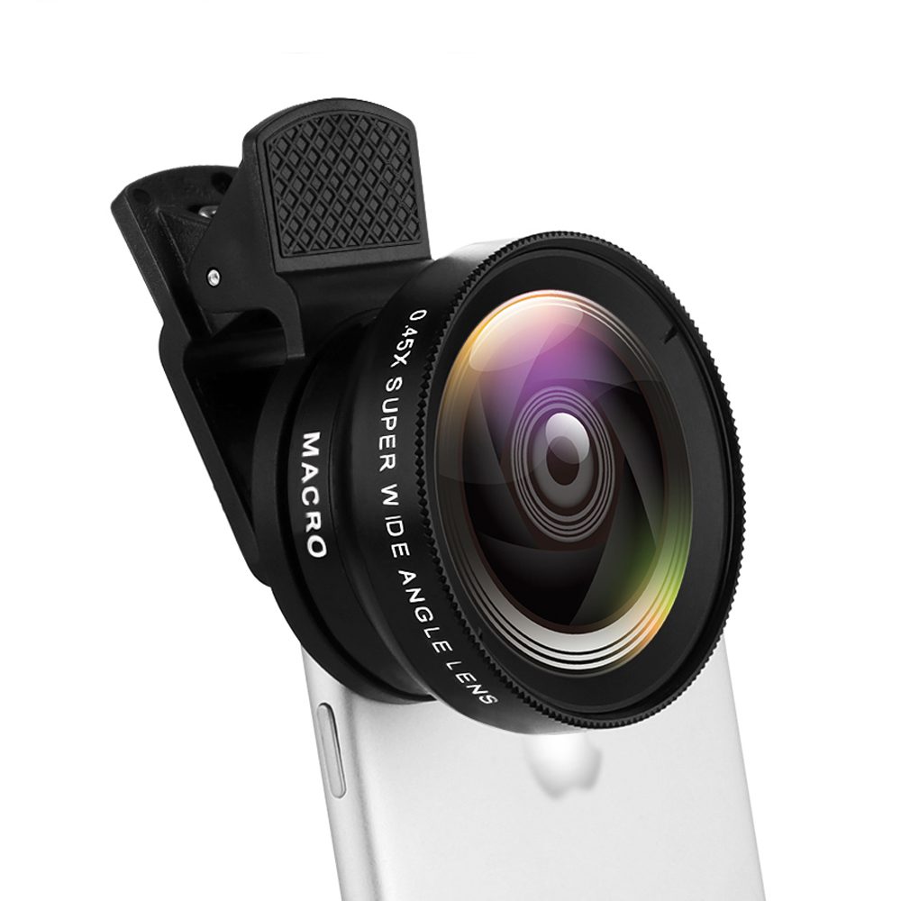2 Functions Mobile Phone Lens 0.45X Wide Angle Len & 12.5X Macro HD Camera Lens Universal for iPhone Android Phone