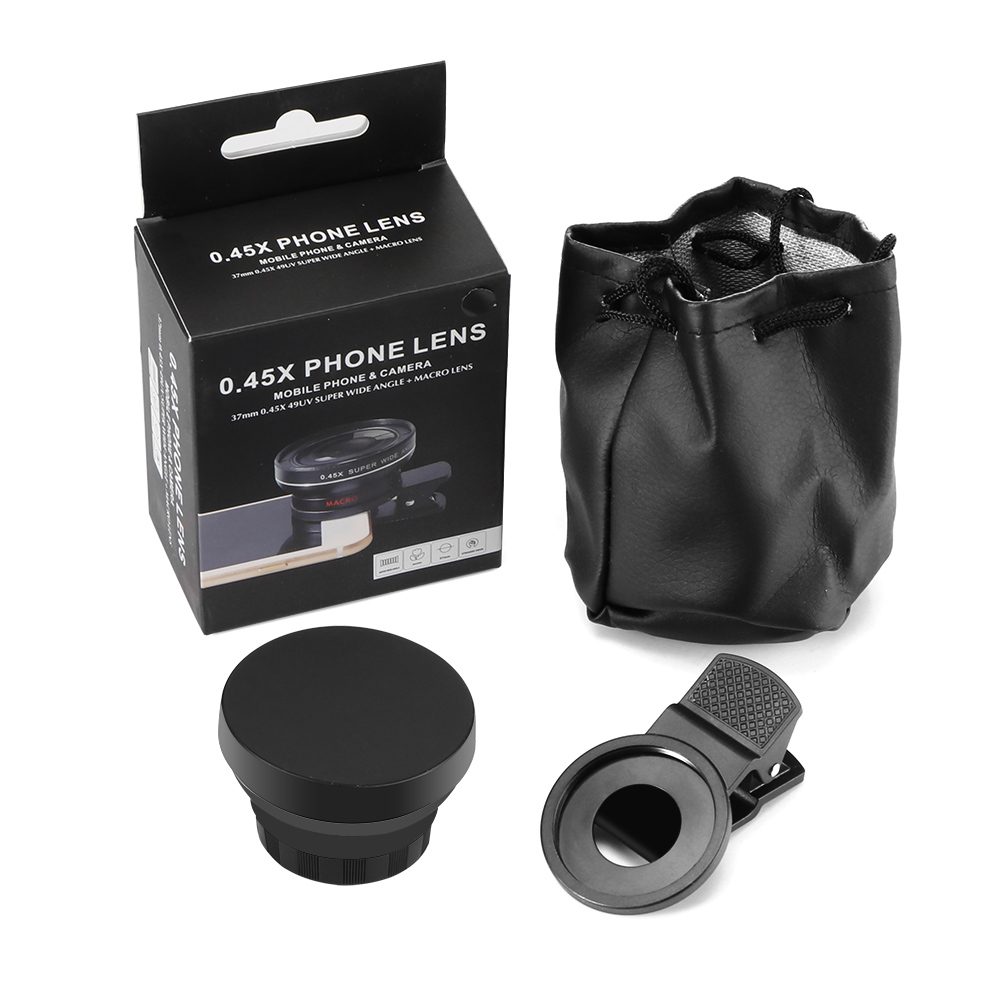 2 Functions Mobile Phone Lens 0.45X Wide Angle Len & 12.5X Macro HD Camera Lens Universal for iPhone Android Phone