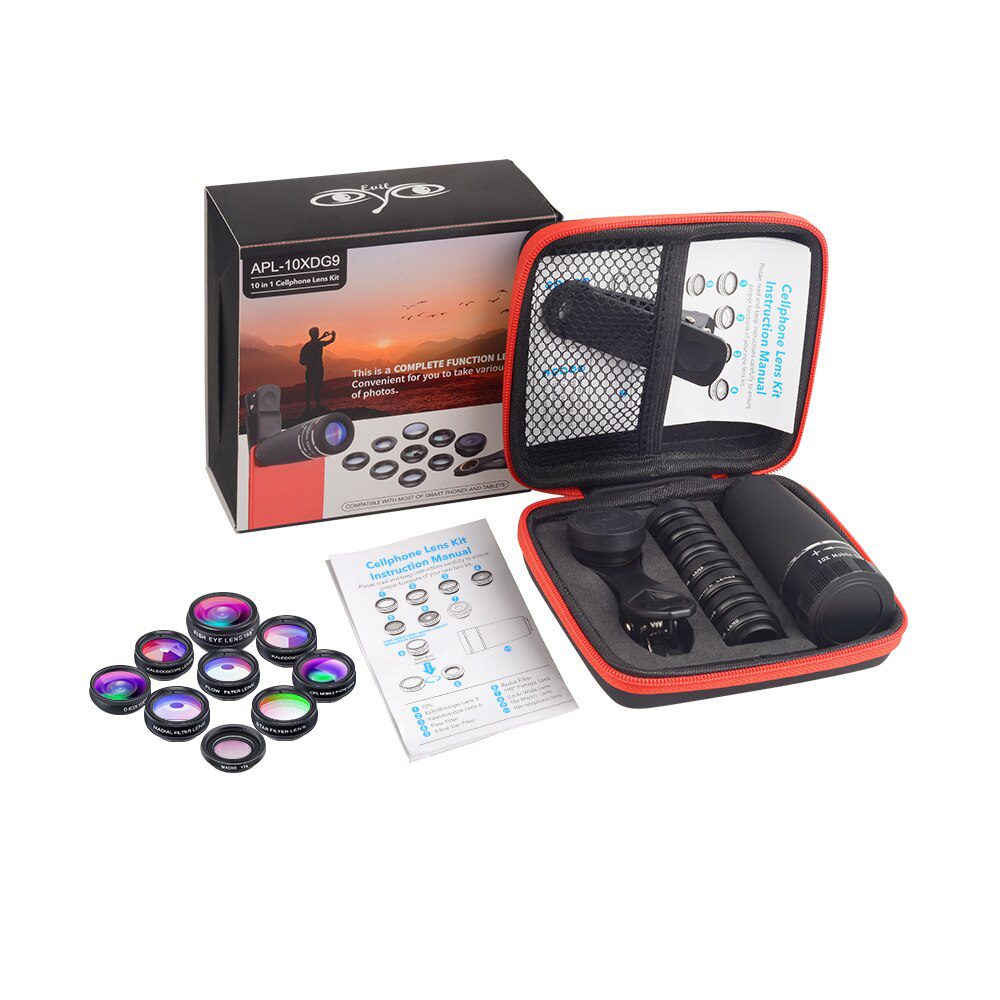 APEXEL 1 Set Lens 10 in 1 phone Camera Lens Kit Fish Eye Wide Macro Star Filter CPL Lenses for iPhone XS Mate Samsung HTC LG