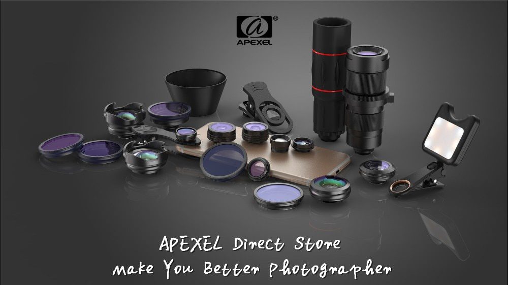 APEXEL 11 in 1 camera Phone Lens Kit wide angle macro Full Color/grad Filter CPL ND Star Filter for iPhone Xiaomi all Smartphone