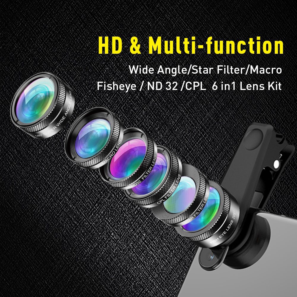 APEXEL 11 in 1 camera Phone Lens Kit wide angle macro Full Color/grad Filter CPL ND Star Filter for iPhone Xiaomi all Smartphone