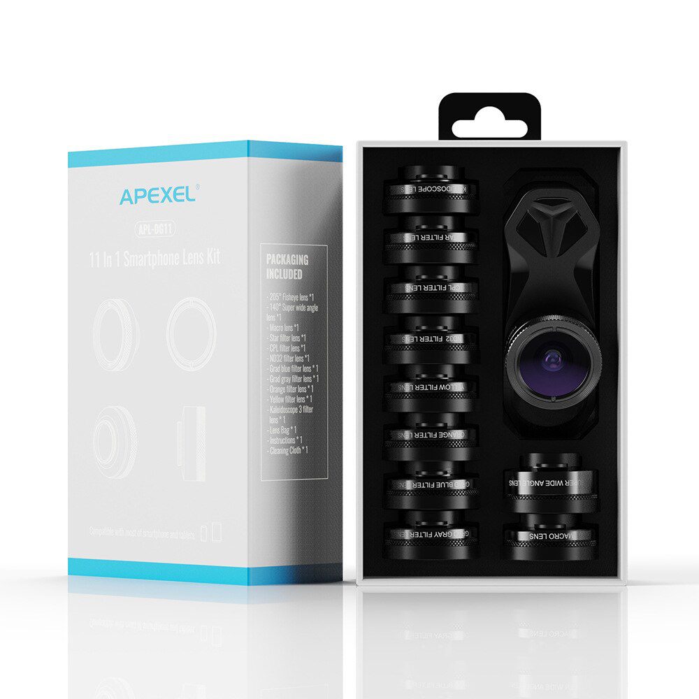 APEXEL 11 in 1 camera Phone Lens Kit wide angle macro Full Color/grad Filter CPL ND Star Filter for iPhone Xiaomi all Smartphone