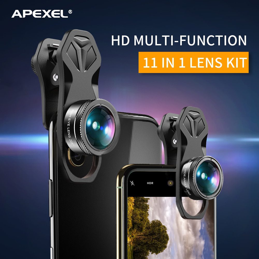 APEXEL 11 in 1 camera Phone Lens Kit wide angle macro Full Color/grad Filter CPL ND Star Filter for iPhone Xiaomi all Smartphone