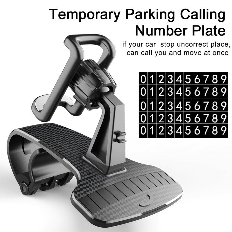 New HUD Car Dashboard Phone stand 360&deg; Adjustable GPS Car Clips Holder Hidden Parking number for Mobile Phone car stand Support