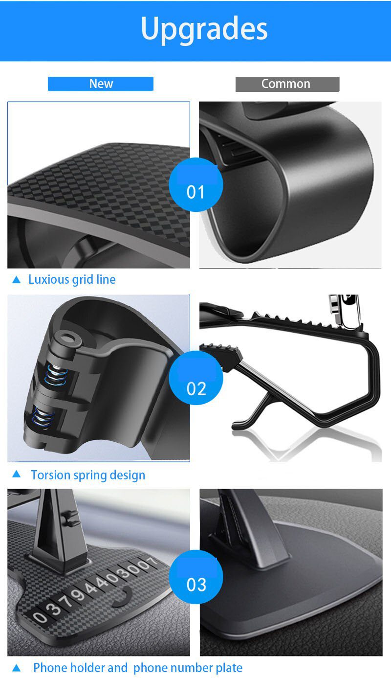 New HUD Car Dashboard Phone stand 360&deg; Adjustable GPS Car Clips Holder Hidden Parking number for Mobile Phone car stand Support