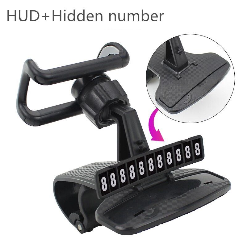 New HUD Car Dashboard Phone stand 360&deg; Adjustable GPS Car Clips Holder Hidden Parking number for Mobile Phone car stand Support