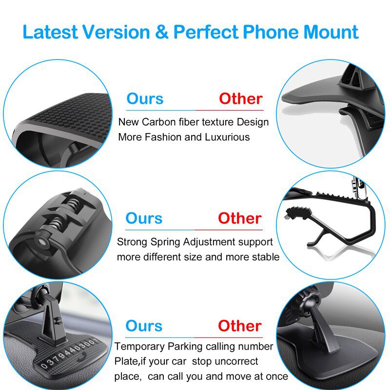 New HUD Car Dashboard Phone stand 360&deg; Adjustable GPS Car Clips Holder Hidden Parking number for Mobile Phone car stand Support