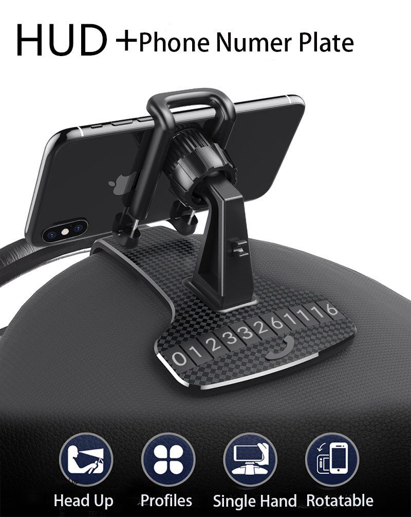 New HUD Car Dashboard Phone stand 360&deg; Adjustable GPS Car Clips Holder Hidden Parking number for Mobile Phone car stand Support