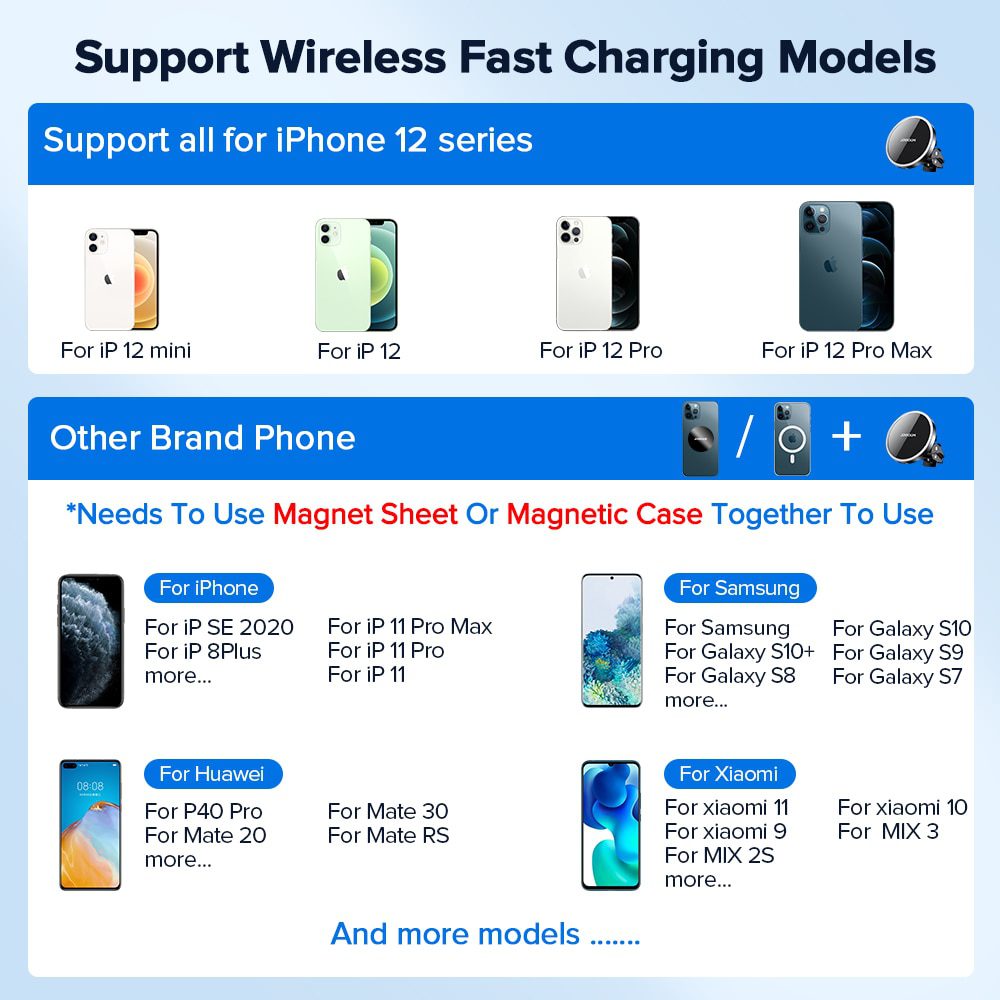 15W Qi Magnetic Wireless Car Charger Phone Holder for iPhone 12 Pro Max Universal Wireless Charging Car Phone Holder for Huawei