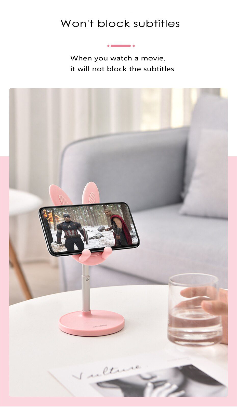 Cute Bunny Phone Holder Desktop Cell Phone Stand, Height Angle Adjustable For iPhone iPad Tablet