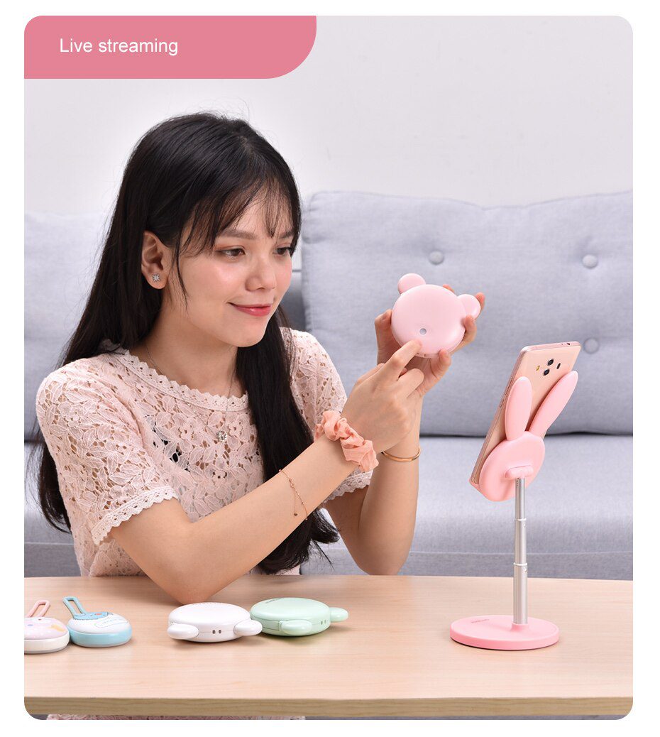Cute Bunny Phone Holder Desktop Cell Phone Stand, Height Angle Adjustable For iPhone iPad Tablet