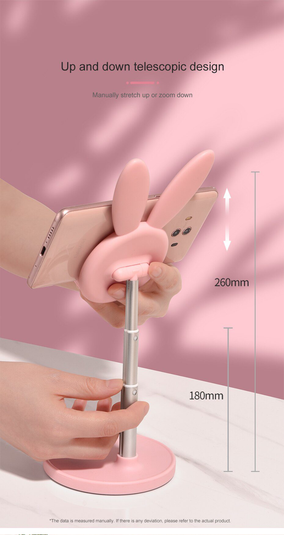 Cute Bunny Phone Holder Desktop Cell Phone Stand, Height Angle Adjustable For iPhone iPad Tablet