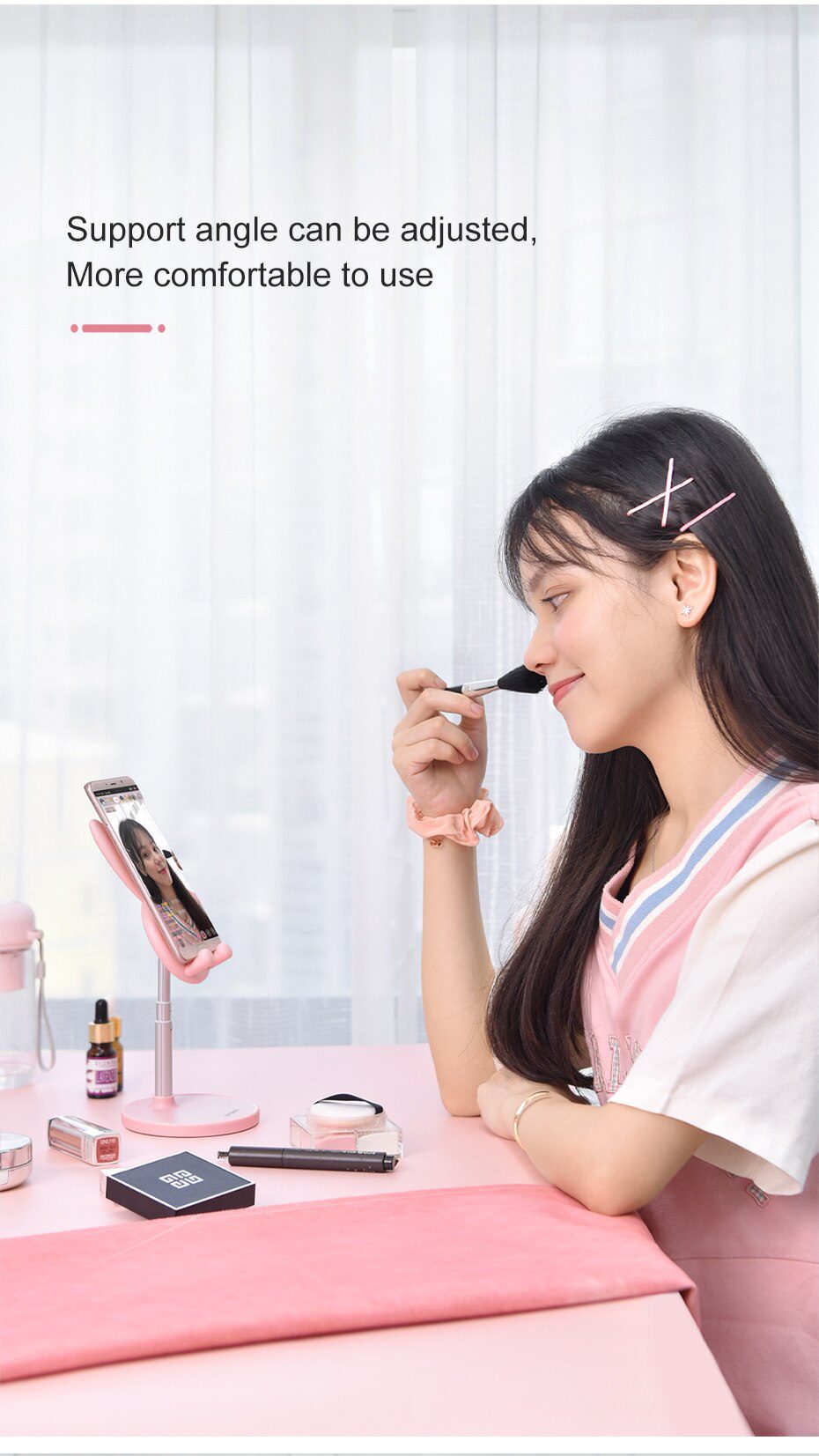 Cute Bunny Phone Holder Desktop Cell Phone Stand, Height Angle Adjustable For iPhone iPad Tablet