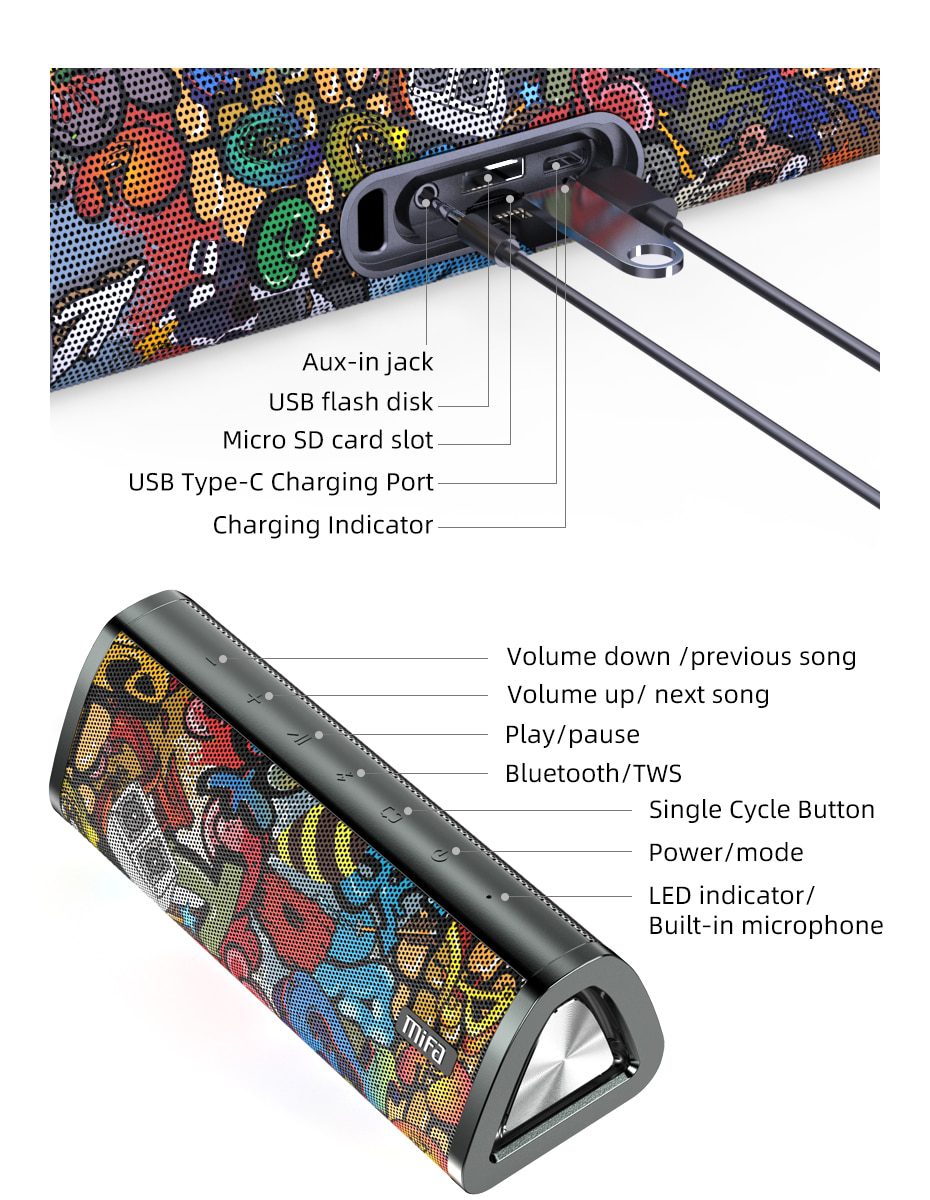 mifa A10+ Portable bluetooth speaker 360° Stereo Sound 20W IPX7 waterproof wireless bluetooth 5.0 speaker 24-Hour Play time