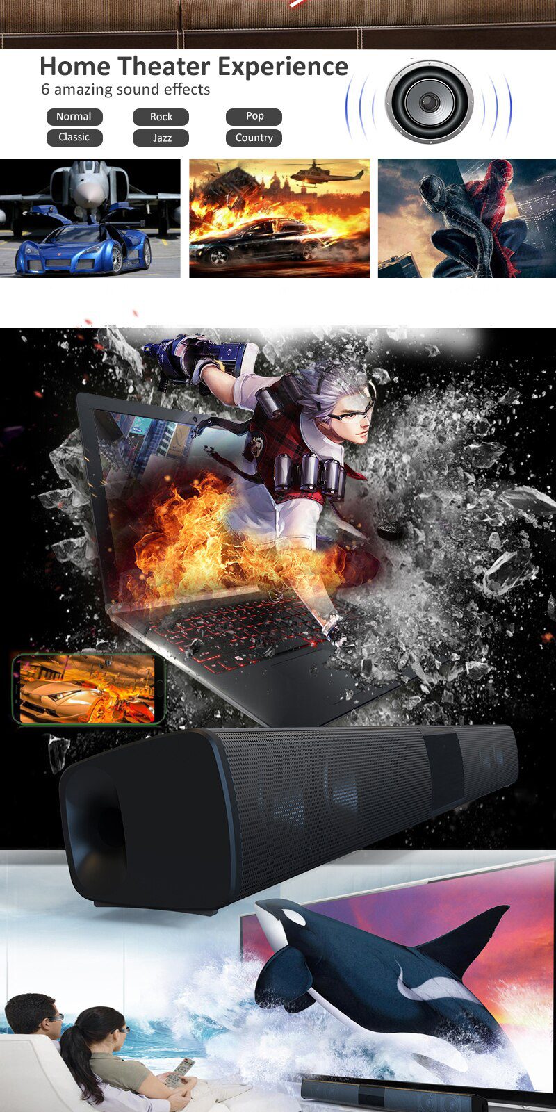 20W TV Sound Bar Wired and Wireless Bluetooth Home Surround SoundBar for PC Theater TV Speaker 20W TV Sound Bar Wired and Wireless Bluetooth Home Surround SoundBar for PC Theater TV Speaker