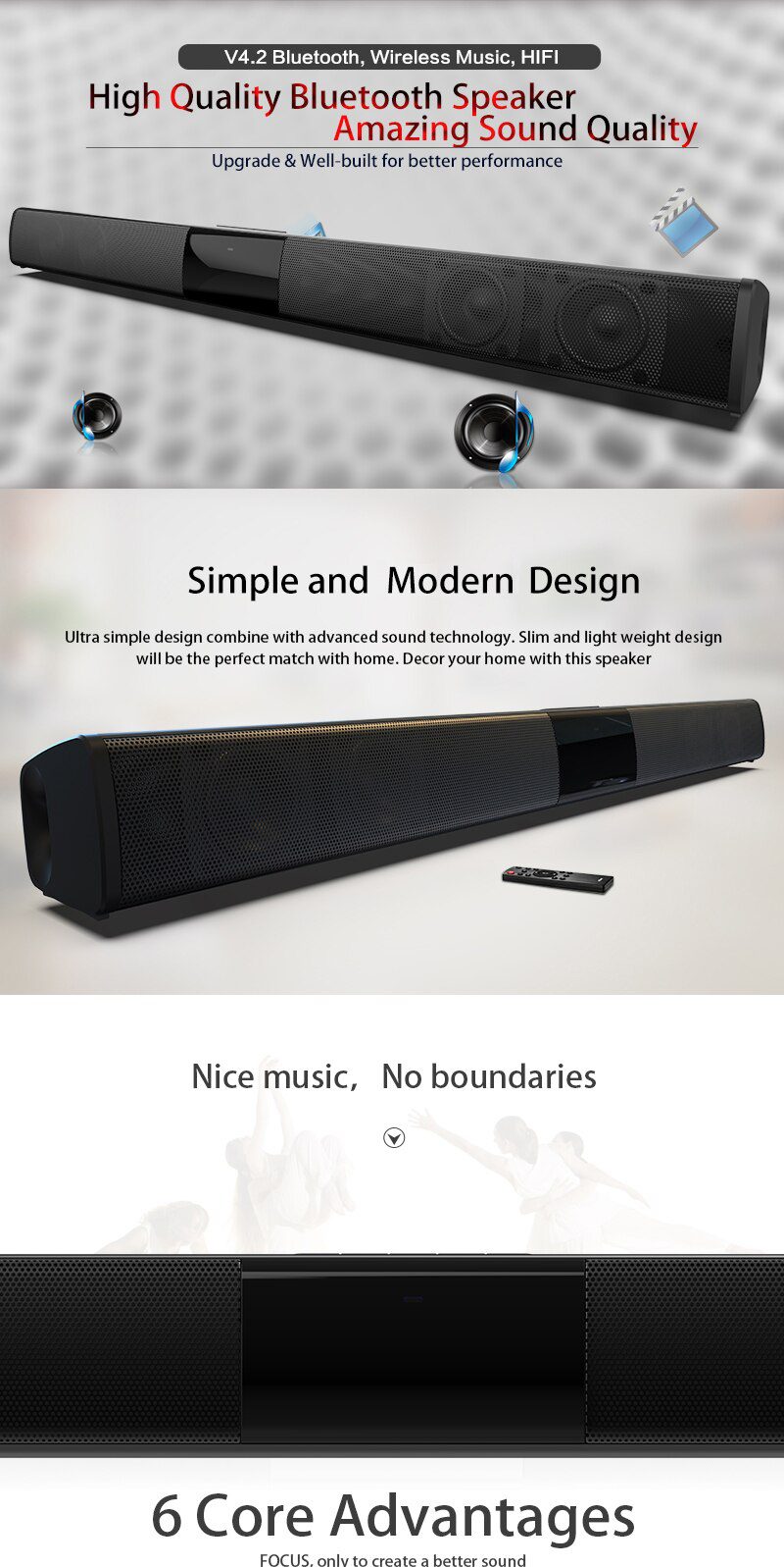 20W TV Sound Bar Wired and Wireless Bluetooth Home Surround SoundBar for PC Theater TV Speaker 20W TV Sound Bar Wired and Wireless Bluetooth Home Surround SoundBar for PC Theater TV Speaker