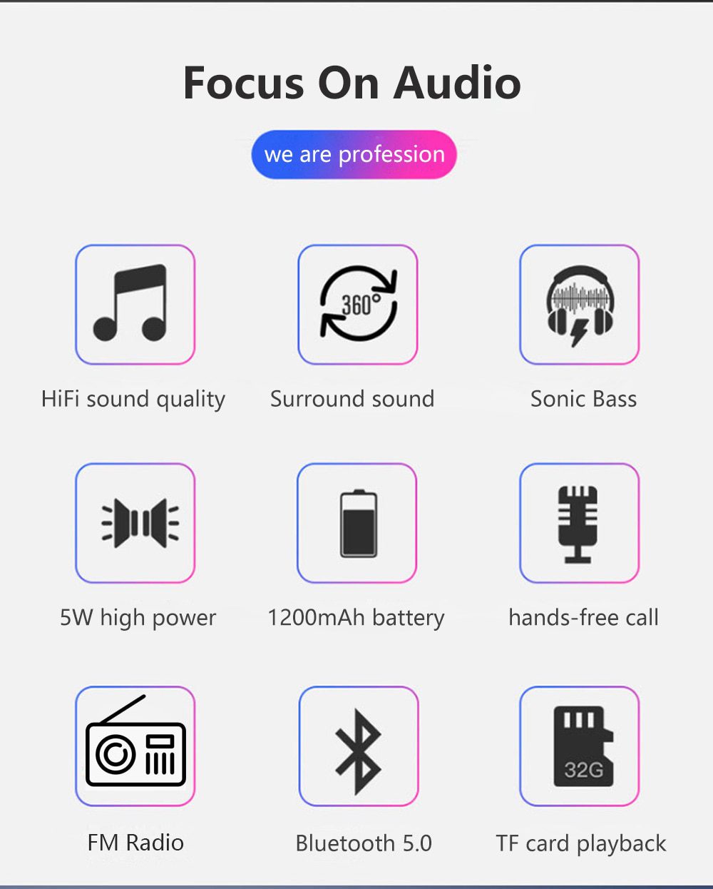 Portable Bluetooth Speaker Wireless Bass Column Outdoor USB Speakers With FM Radio AUX TF MP3 Subwoofer Loudspeaker For Phone PC