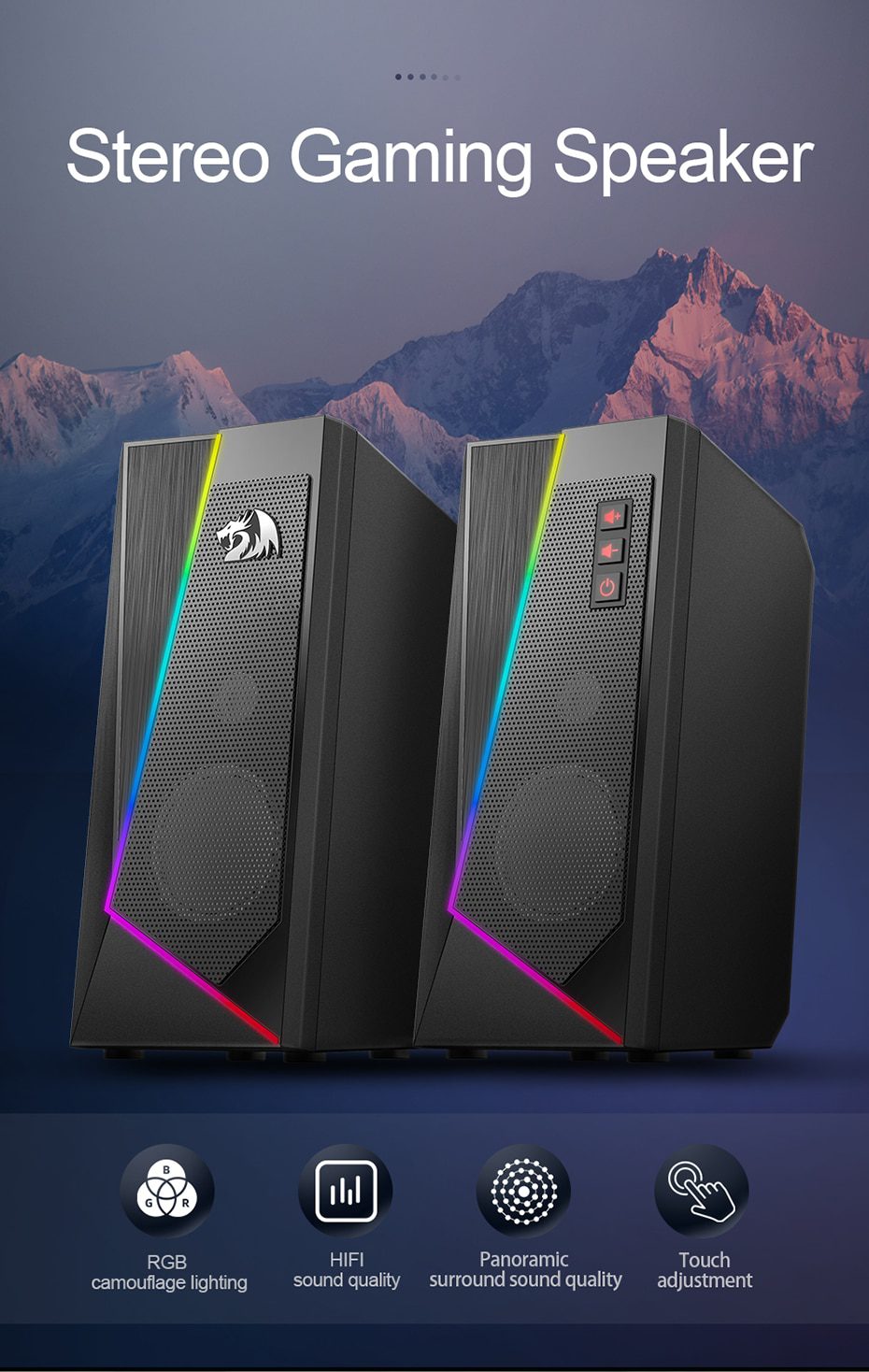 Redragon GS520 Anvil aux 3.5mm stereo surround music RGB speakers sound bar for computer 2.0 PC home notebook TV loudspeakers