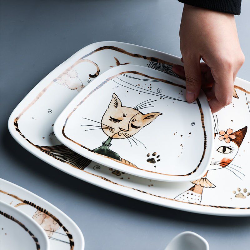 Cute Cartoon Cat Ceramic Tableware Household Soup Noodle Bowls Fruit Steak Food Plate Dishes Creative Porcelain Dinnerware Set Cute Cartoon Cat Ceramic Tableware Household Soup Noodle Bowls Fruit Steak Food Plate Dishes Creative Porcelain Dinnerware Set