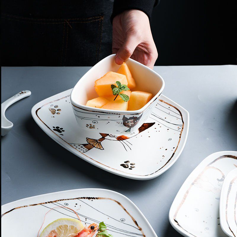 Cute Cartoon Cat Ceramic Tableware Household Soup Noodle Bowls Fruit Steak Food Plate Dishes Creative Porcelain Dinnerware Set Cute Cartoon Cat Ceramic Tableware Household Soup Noodle Bowls Fruit Steak Food Plate Dishes Creative Porcelain Dinnerware Set