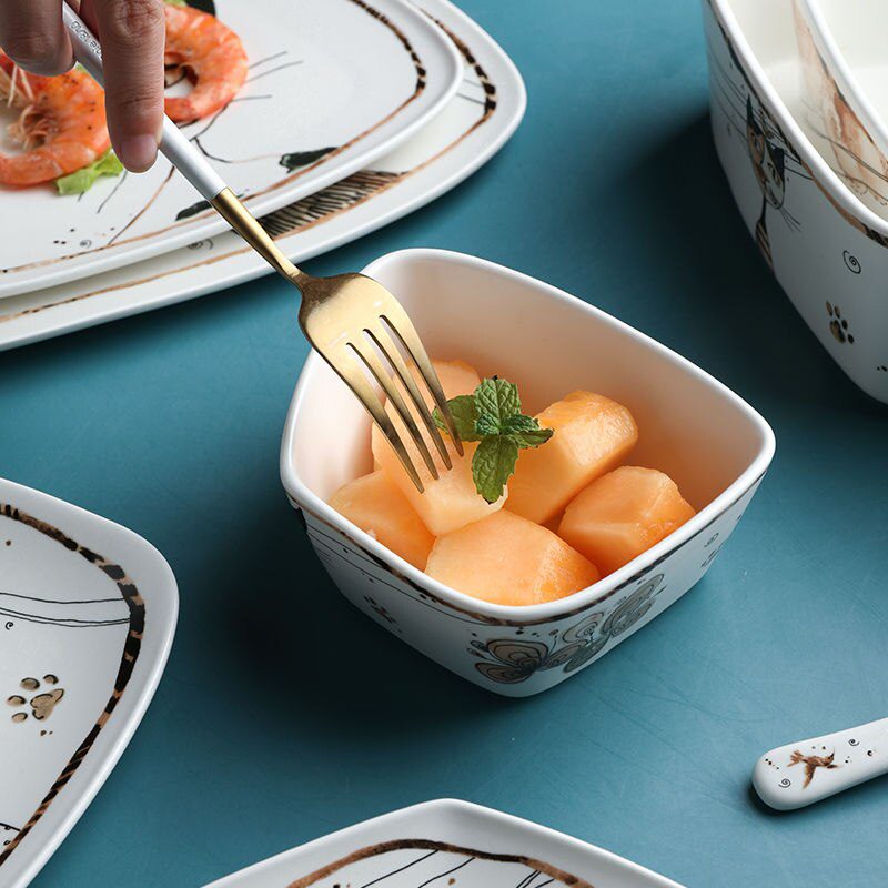 Cute Cartoon Cat Ceramic Tableware Household Soup Noodle Bowls Fruit Steak Food Plate Dishes Creative Porcelain Dinnerware Set Cute Cartoon Cat Ceramic Tableware Household Soup Noodle Bowls Fruit Steak Food Plate Dishes Creative Porcelain Dinnerware Set