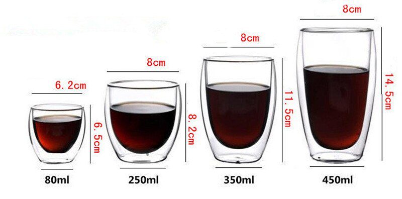 Double Wall Insulated Glasses Espresso Coffee Mug 80/250/350/450 ML Heat-Resistant Transparent Tea Milk Glass Cup Mugs Drinkware