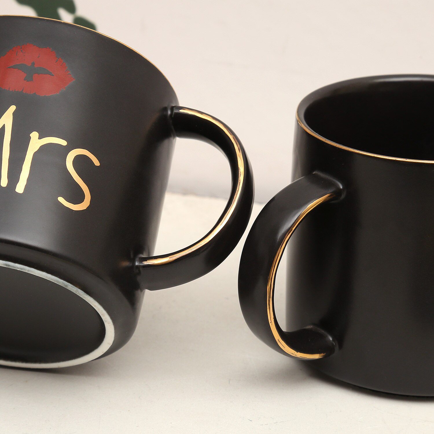 Mr and Mrs Coffee Mugs Cups Gift-Set for Engagement Wedding Bridal Shower Bride and Groom To Be Newlyweds Couples Black Ceramic
