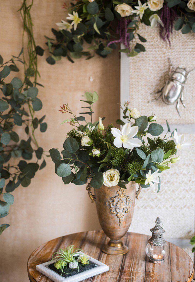 Vintage Old Wrought Iron Vase Flower Home Furnishing Golden Silver European Flower Pot Goblet Classical Floral Decoration