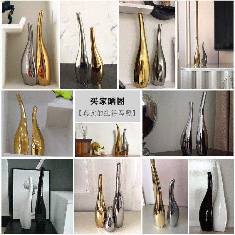 Nordic gold plating ceramic vases model room home decor furnishing Golden decoration jardiniere Minimalism Simple flowerpot vase