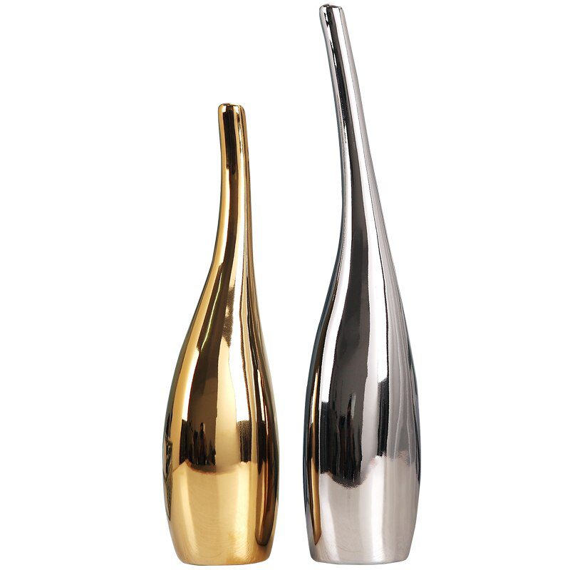 Nordic gold plating ceramic vases model room home decor furnishing Golden decoration jardiniere Minimalism Simple flowerpot vase