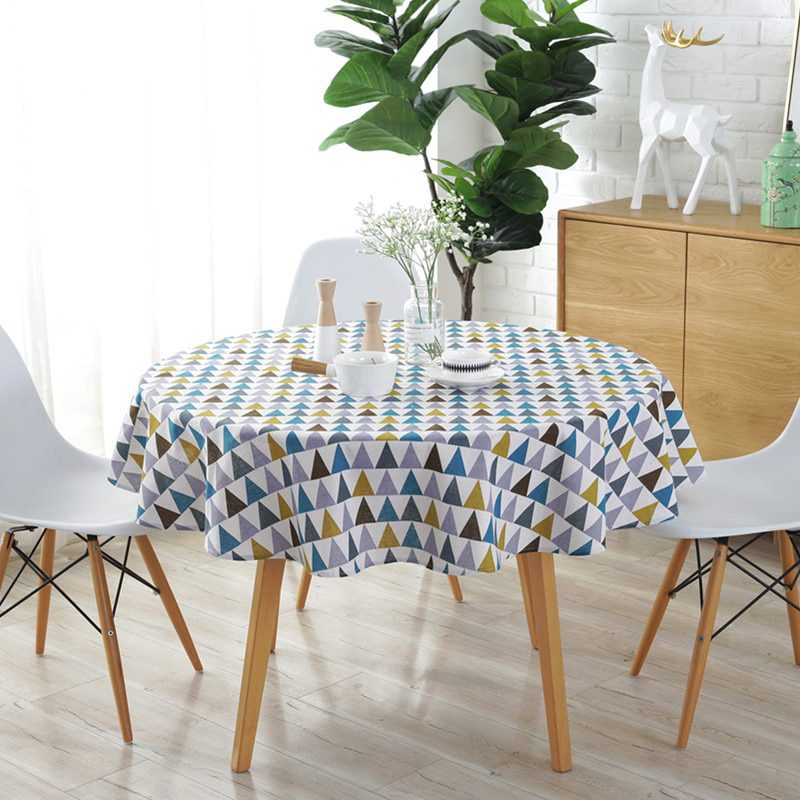 Cotton Linen Nordic Round Tablecloth Colored Stripe Christmas Tree Pattern Cover Washable Table Cloth for Tea Table Cotton Linen Nordic Round Tablecloth Colored Stripe Christmas Tree Pattern Cover Washable Table Cloth for Tea Table
