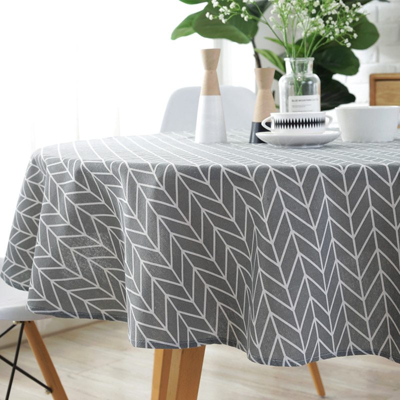 Cotton Linen Nordic Round Tablecloth Colored Stripe Christmas Tree Pattern Cover Washable Table Cloth for Tea Table Cotton Linen Nordic Round Tablecloth Colored Stripe Christmas Tree Pattern Cover Washable Table Cloth for Tea Table