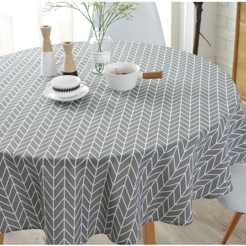 Cotton Linen Nordic Round Tablecloth Colored Stripe Christmas Tree Pattern Cover Washable Table Cloth for Tea Table Cotton Linen Nordic Round Tablecloth Colored Stripe Christmas Tree Pattern Cover Washable Table Cloth for Tea Table