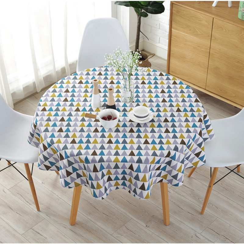 Cotton Linen Nordic Round Tablecloth Colored Stripe Christmas Tree Pattern Cover Washable Table Cloth for Tea Table Cotton Linen Nordic Round Tablecloth Colored Stripe Christmas Tree Pattern Cover Washable Table Cloth for Tea Table