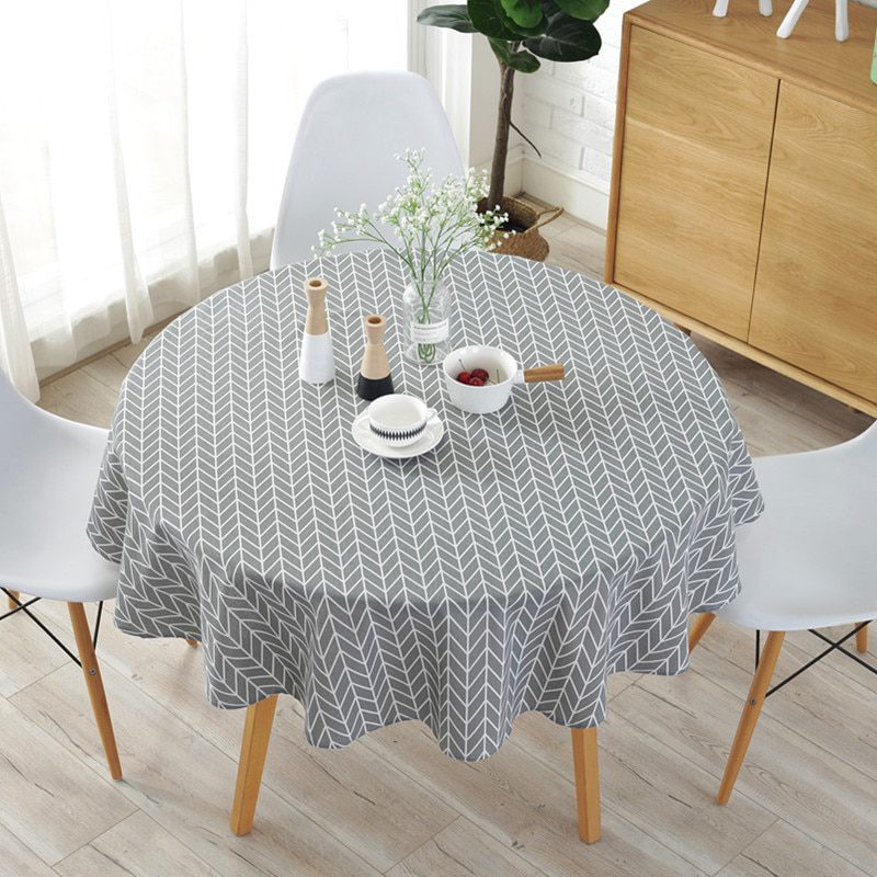 Cotton Linen Nordic Round Tablecloth Colored Stripe Christmas Tree Pattern Cover Washable Table Cloth for Tea Table Cotton Linen Nordic Round Tablecloth Colored Stripe Christmas Tree Pattern Cover Washable Table Cloth for Tea Table