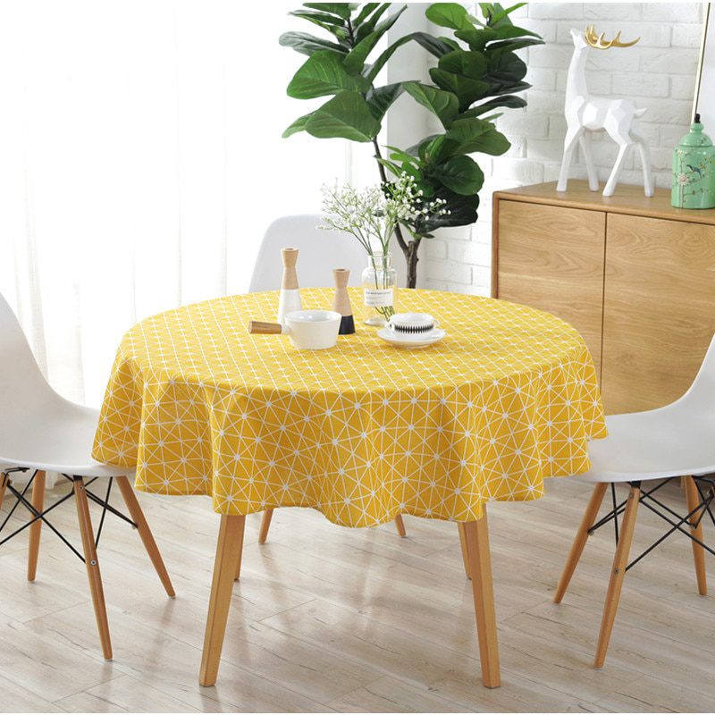 Cotton Linen Nordic Round Tablecloth Colored Stripe Christmas Tree Pattern Cover Washable Table Cloth for Tea Table Cotton Linen Nordic Round Tablecloth Colored Stripe Christmas Tree Pattern Cover Washable Table Cloth for Tea Table