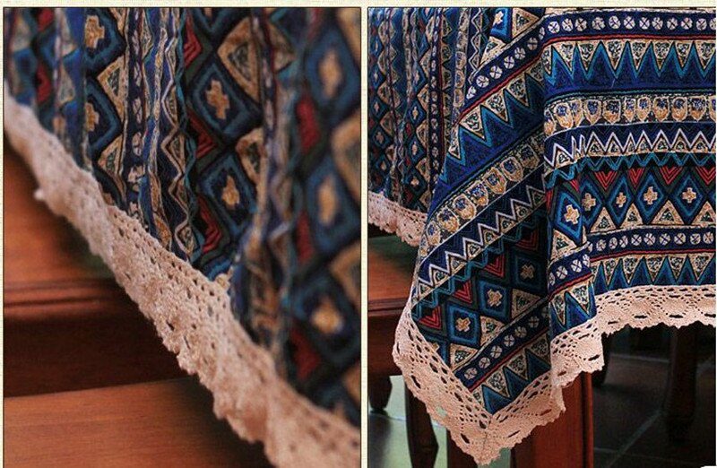 CFen A's Bohemian Quality Dining Tablecloth Color Soft Cotton Stripe Multi Sizes Lacy Home Kitchen Banquet Table Cover 1pc