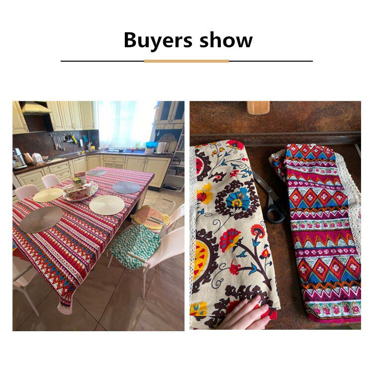 CFen A's Bohemian Quality Dining Tablecloth Color Soft Cotton Stripe Multi Sizes Lacy Home Kitchen Banquet Table Cover 1pc