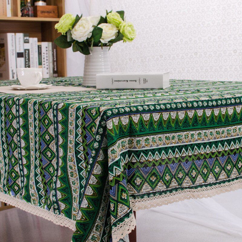 CFen A's Bohemian Quality Dining Tablecloth Color Soft Cotton Stripe Multi Sizes Lacy Home Kitchen Banquet Table Cover 1pc