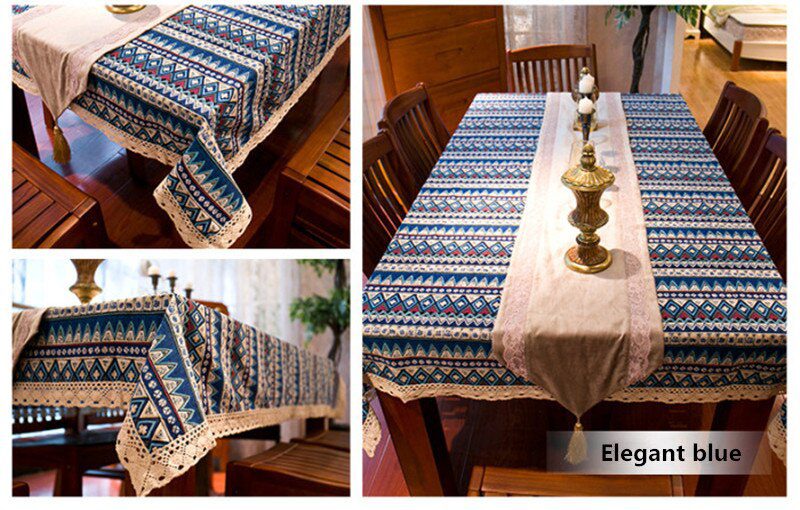 CFen A's Bohemian Quality Dining Tablecloth Color Soft Cotton Stripe Multi Sizes Lacy Home Kitchen Banquet Table Cover 1pc