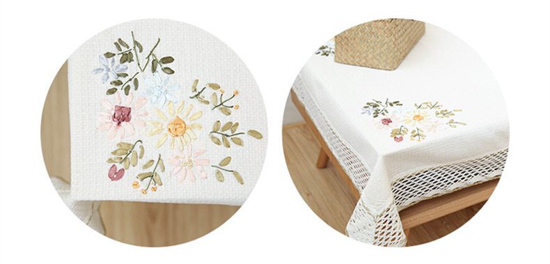 Europe Flowers Tablecloth White Hollow Lace Cotton Linen Dustproof Table cloth Wedding Banquet TV Cabinet Cover Cloth